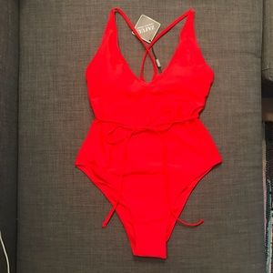 Zaful high waisted cross back swimsuit with tie
